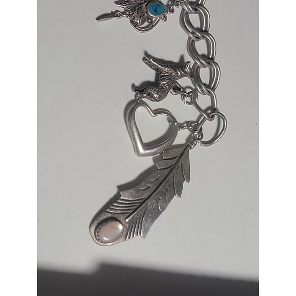Southwest Native Turquoise Charm Bracelet Sterling Silver - Picture 2 of 11